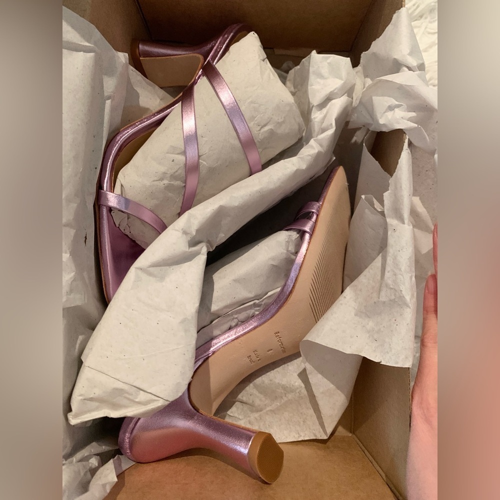 Reformation Miranda Asymmetrical High Heel pink pearl NWT - Picture 4 of 7